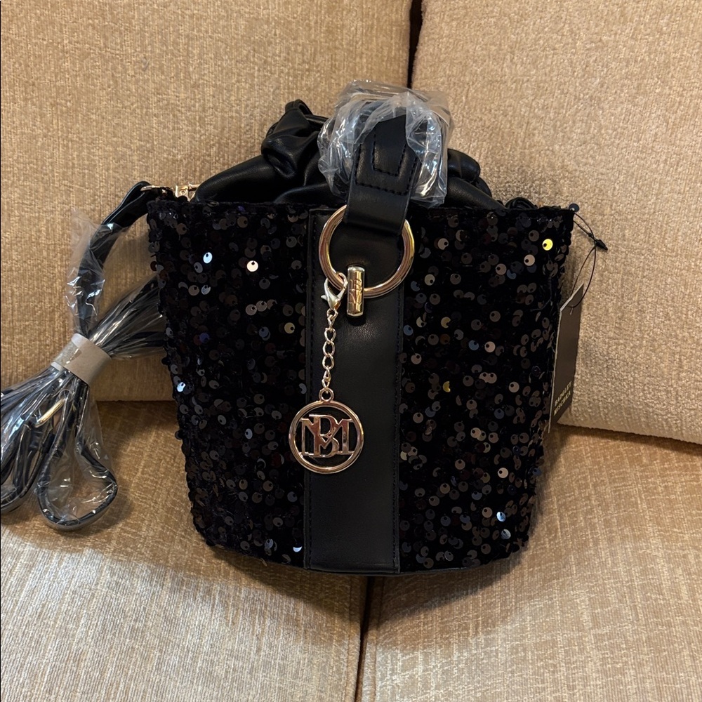 Badgley Mischka Black Sequin Shoulder Bag